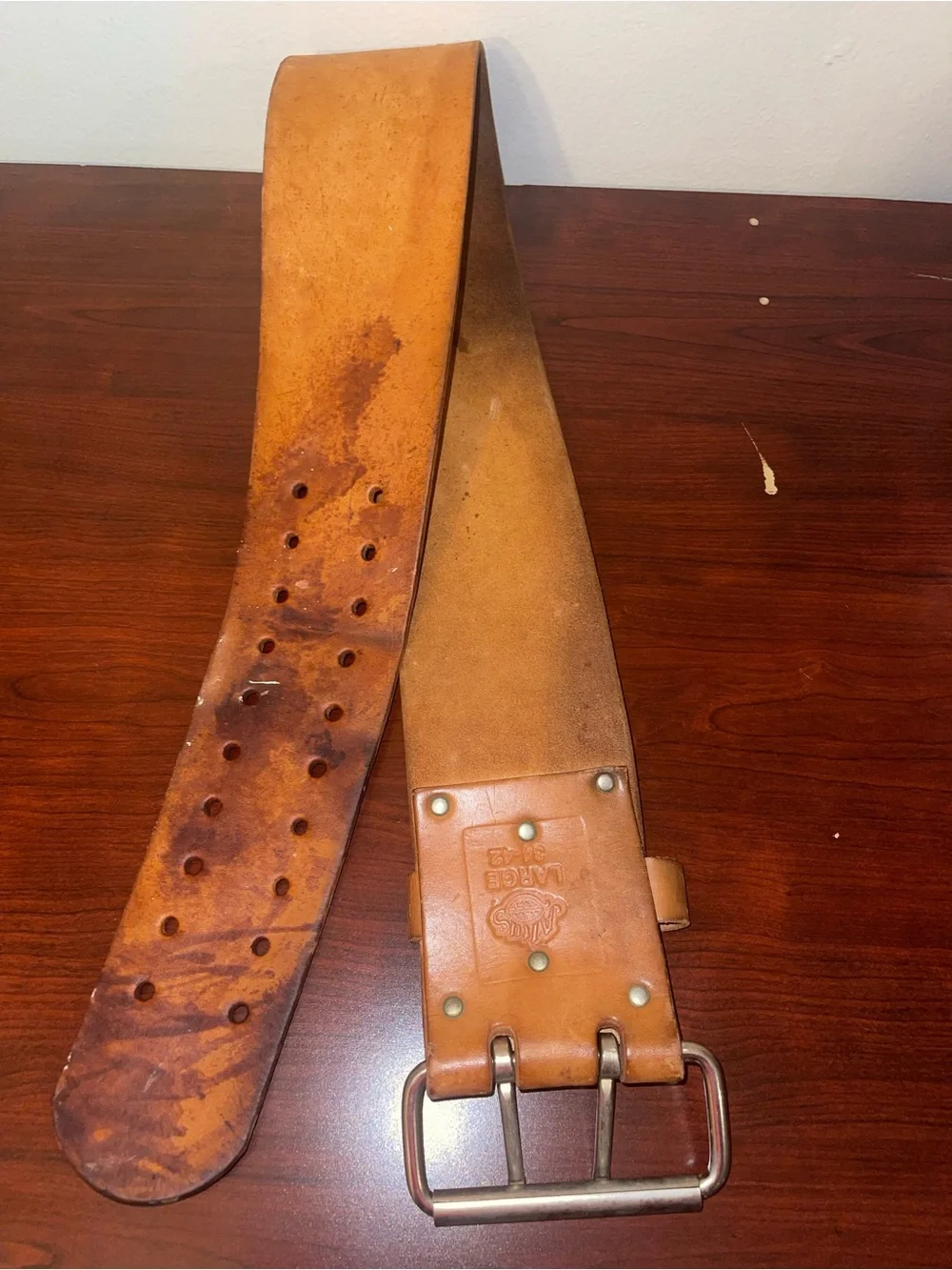Large Tan Leather Tool Belt Pouch with Heavy-Duty Rivets - Picture 3 of 9
